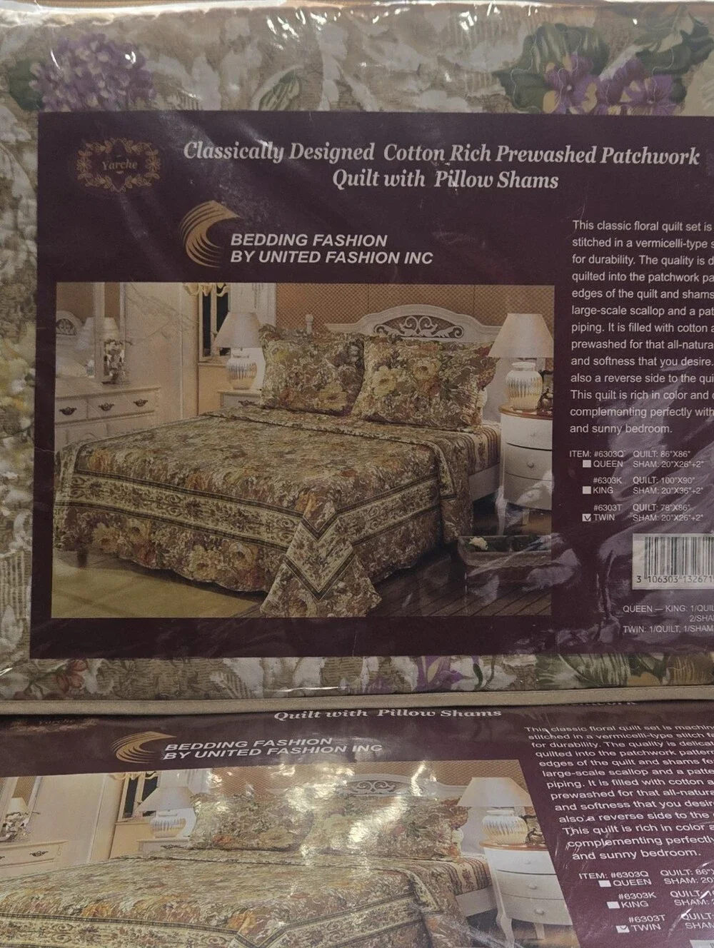 United Fashion Vintage Floral Quilted Comforter Set in Gold and Green